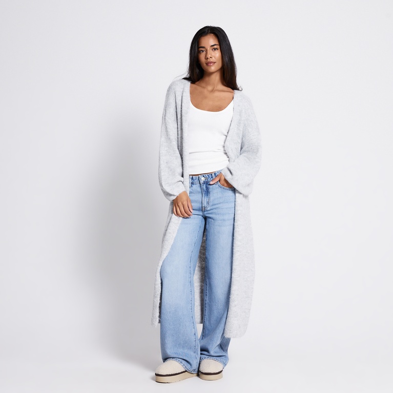 Long open knit cardigan "Alana" Grey Melange